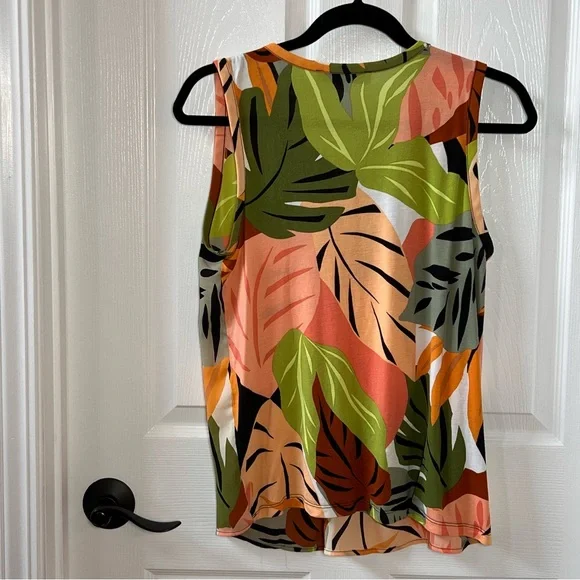 ⭐️ Loft Palm Split Neck Mixed Media Shell Sleeveless Tank SMALL - Picture 7 of 11